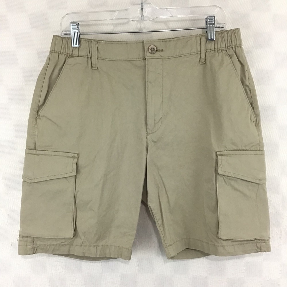Savane Mens Khaki Tan Cargo Shorts Size 34 Elastic Waist Stretch Cotton BK3584
